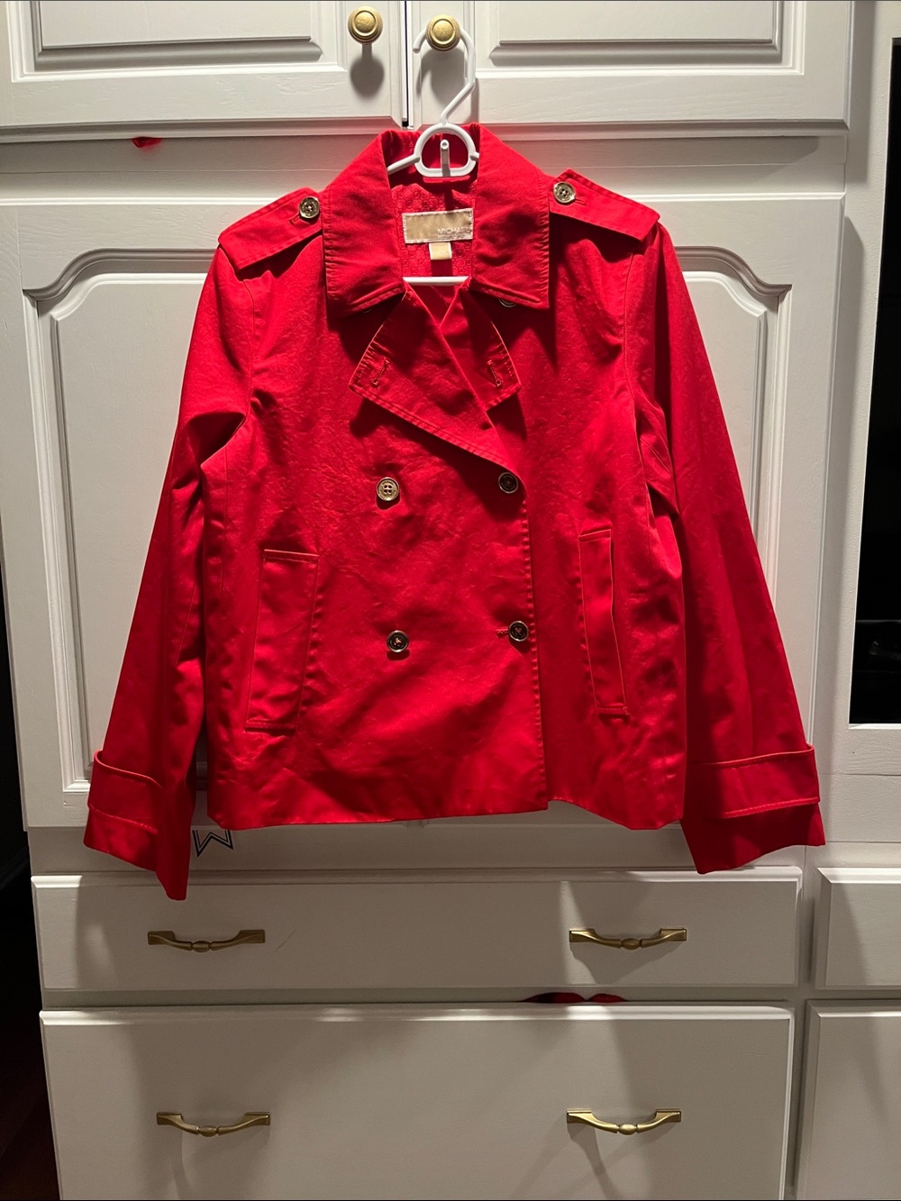 MICHAEL KORS Red Water Resistant Double Breasted Buttons Short Trench Coat